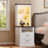 61" Tall Modern Nightstand with 3 Drawers,Built-in Charging Station,LED Light