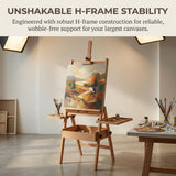 Large Wood H-Frame Easel W/ Storage Tray Adjustable Artist Easel Stand with Artist Storage Drawer