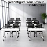 55in Folding Conference Table with Wheels, Heavy Duty Mobile Training Table for Office