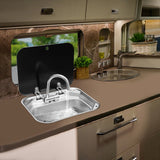 304 Stainless Steel RV Sink Kit Retractable Rotatable Faucet Tempered Glass Flip Lid Deep Basin Space-Saving