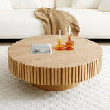 Round Wooden Coffee Table with Storage Shelf for Living Room Apartment