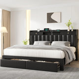 Queen Bed Frame with Headboard ＆ 4 Storage Drawers, Velvet Upholstered