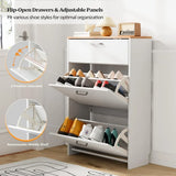 Shoe Cabinet Storage for Entryway Ultra Slim w/ 2 Flip &1Drop-Down Drawers