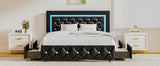 Queen Bed Frame w/LED Lights, Modern Platform Bed w/Diamond Headboard