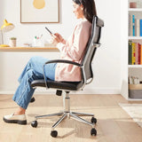 High-Back Swivel Oice Chair with Lumbar Support, Ergonomic Ribbed aux Leather