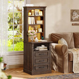 61" Tall Modern Nightstand with 3 Drawers,Built-in Charging Station,LED Light