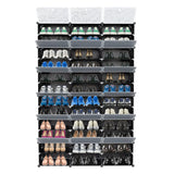 3-Row 12-Tier 36-Grid Black Shoe Rack Organizer w/ Translucent Pattern Doors