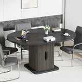 Extendable Black Round Conference Table 43-59in Storage Fluted Wood Slide Doors Office