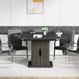 Extendable Black Round Conference Table 43-59in Storage Fluted Wood Slide Doors Office