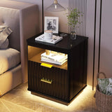 Nightstand with Charging Station, Farmhouse End Side Table with 2 Drawers