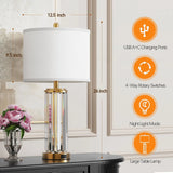 Table Lamps for Bedroom Set of 2 W/ Nightlight, 2 USB A+C Charging Port