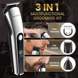 PRITECH Beard Trimmer for Men 3 in 1 Hair Clippers for Men Kit Nose Ear Micro Electric Shaver Mens Grooming Set Cordless with L