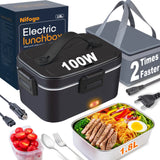 100W Fast Heating Electric Lunch Box 1.8L, 12V Car & 220V Home Dual Use Food Warmer, 304 Stainless Steel Container with Insulated Carry Bag, Spoon & Fork Included