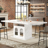63" Rectangle Dining Table Seats 4-6 Faux Marble Top Storage Shelves Cabinet Kitchen Home Apartment White