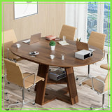 43-59in Extendable Round Conference Table for 4-8, Oval Wooden Meeting Table with Storage Shelf
