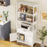 Freestanding Tall Kitchen Pantry Cabinet with Shelves, Drawers, and Microwave Space