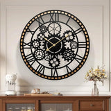 Large Industrial Gear Wall Clock With Wooden Frame For Living Room Office