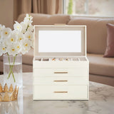 Deluxe 2-Drawer Velvet Jewelry Box with Clear Top View for Necklaces