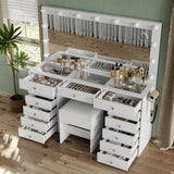 Bedroom Makeup Vanity Desk with Led Mirror, 13 Drawers