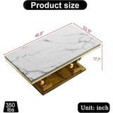 Luxury Marble Coffee Table with Gold Stainless Steel Pedestal Modern 47"