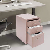 3 Tiers Rectangular Steel Vertical File Cabinet,Pink/White/Black Metal Mobile File Cabinet