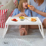 6-Pack Foldable Lap Desks with Device Slots, White PP Tray Table with Charging Port