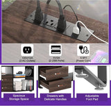 L Shaped Desk with File Cabinet & Power Outlet, Reversible 55 Inch Large