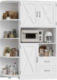 Standalone Farmhouse-Style Kitchen Pantry Cabinet with Hutch, Doored & Shelves