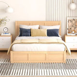 Mid-Size Bed with Storage, Illuminated, 2 Drawers, No Box Spring, Natural