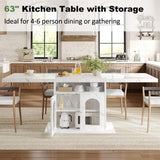 Modern 63 Dining Table for 4-6 with Storage Shelves & Acrylic Door Cabinet
