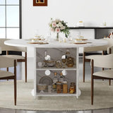 White Marble-Look Round Dining Table with Storage for 4-6, Modern Kitchen Table