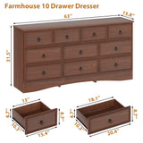 Modern Long 10 Drawer Dresser with Textured Borders, Chest of Drawers