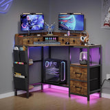 Corner Desk with 6 Fabric Drawers Shelves for Small Space Computer Desk with Power Outlets