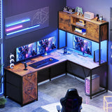 L Shaped Gaming Desk, Reversible Computer Desk with Fabric Drawers