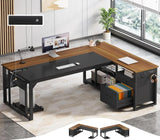 71 in Executive Desk with Power Outlets, Reversible L Shaped Computer Desk