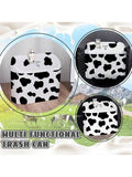 Car Cow Print Trash Can With Lid And Bag Roll Waterproof Auto Garbage Organizer For Vehicle