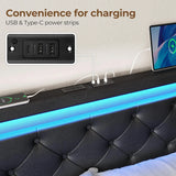 Queen Bed Frame with LED Lights and Charging Station, Noise Free