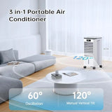 Portable air conditioner for indoor use, plastic housing, white, 3-in-1 swamp cooler with evaporative cooling, 3 speeds and 3 m