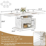 63" Rectangle Dining Table Seats 4-6 Faux Marble Top Storage Shelves Cabinet Kitchen Home Apartment White