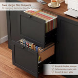 72-Inch Tall Bookcase with Power Outlet, Printer Stand, Hanging File Cabinet