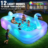 Inflatable Large Blow Up Pool  with Lights, for Backyard Family 100"x63"x20"
