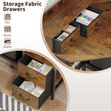 Corner Desk with 6 Fabric Drawers Shelves for Small Space Computer Desk with Power Outlets