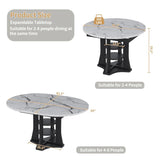 Extendable Dining Table 43"-59" for 4-6, White Faux Marble Round Kitchen Dining Room Table