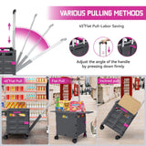 55L Foldable Utility Cart Folding Shopping Cart with Magnetic Lid Telescopic Handle Wear-Resistant