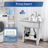 Household Plastic Kitchen Sinks| Freestanding Laundry Sink W/ Washing Board and Storage Shelf|