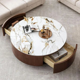Modern Coffee Table with 2 Drawers and faux Marble Top for Living Room