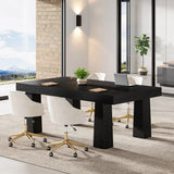 LITTLE TREE 5ft Conference Table, Heavy Duty Rectangular Modern Industrial Meeting Table with 4 Tapered Legs for Office, Black