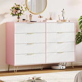 Fluted Dresser for Bedroom with 8 Drawers with Metal Handle