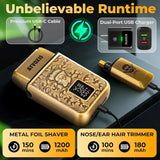 All-Metal Close Shave 3-Speed Foil Shaver for Men: 10000 RPM Electric Nose and Ear Hair Trimmer Cordless