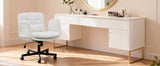 TCGBKAF White Criss Cross Chair with Adjustable Arms Chenille Swivel Vanity Chair with Side Pockets Ergonomic Cross Legged Office Chair with Wheels Adjustable Height Computer Desk Chair